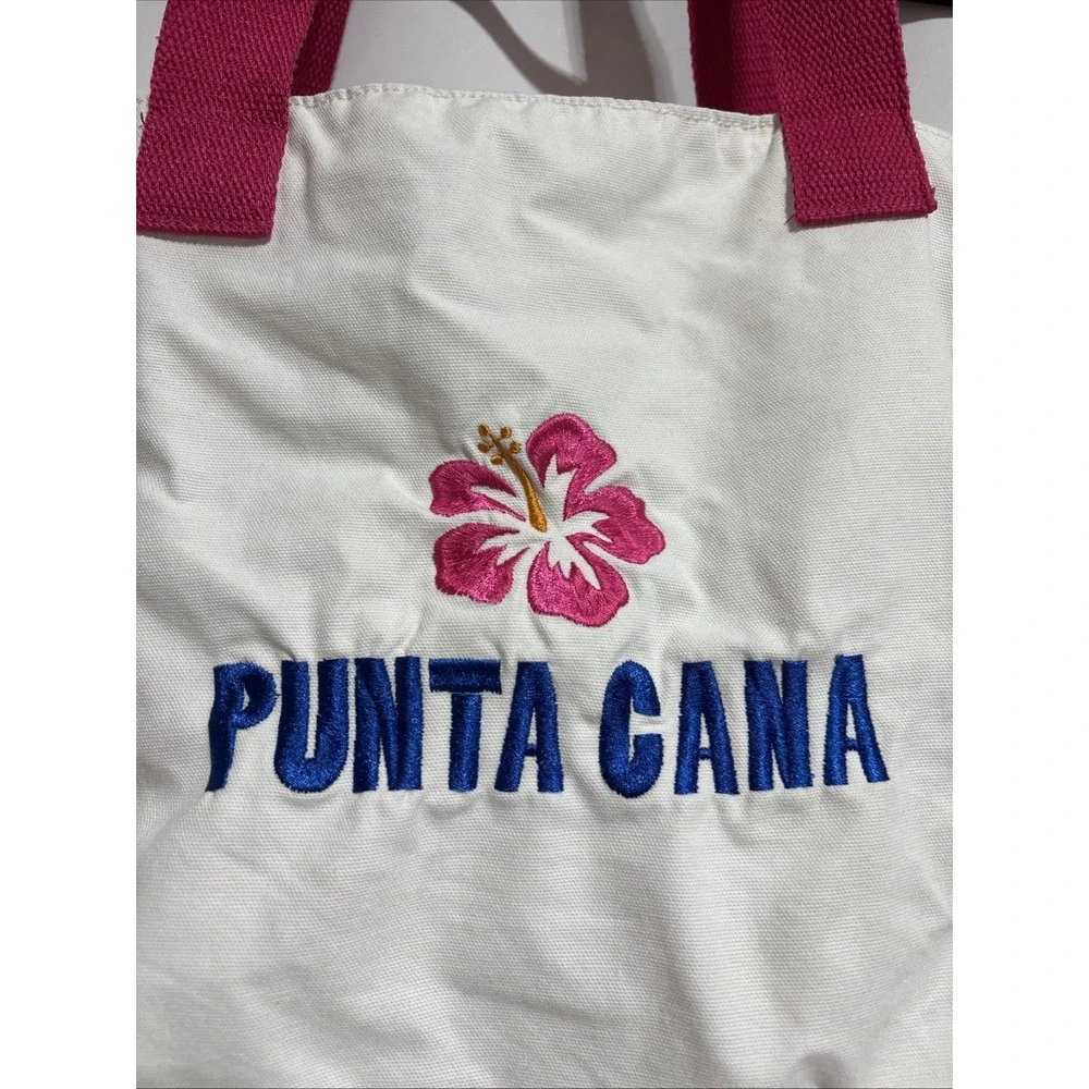 Punta Cana Tropical‎ Canvas Beach Bag Vacation Swim Travel Sunset White/Pink